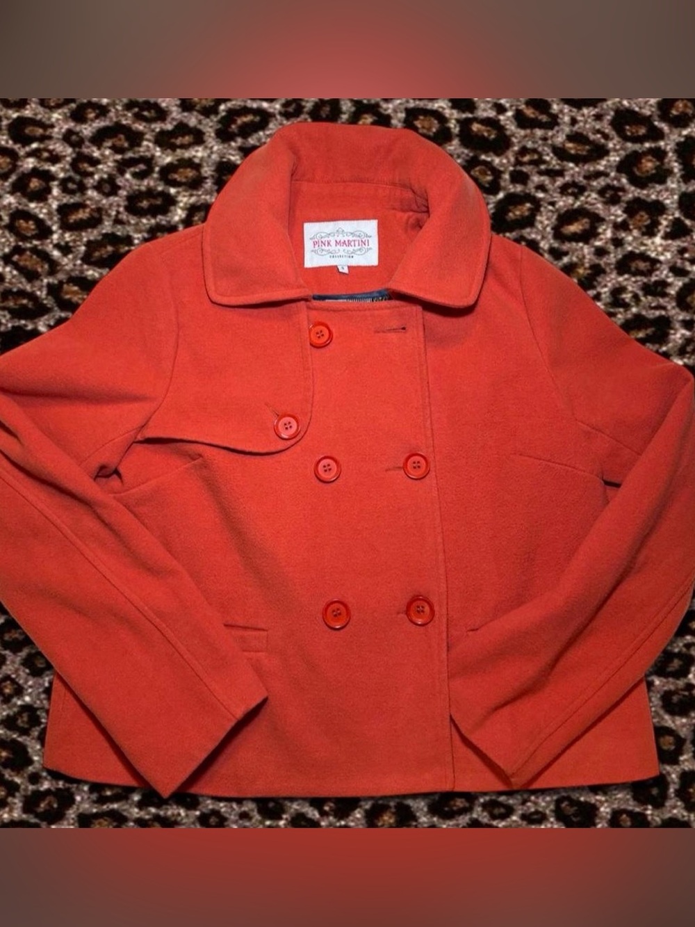 Pink Martini Coral-Red Double-Breasted Peacoat